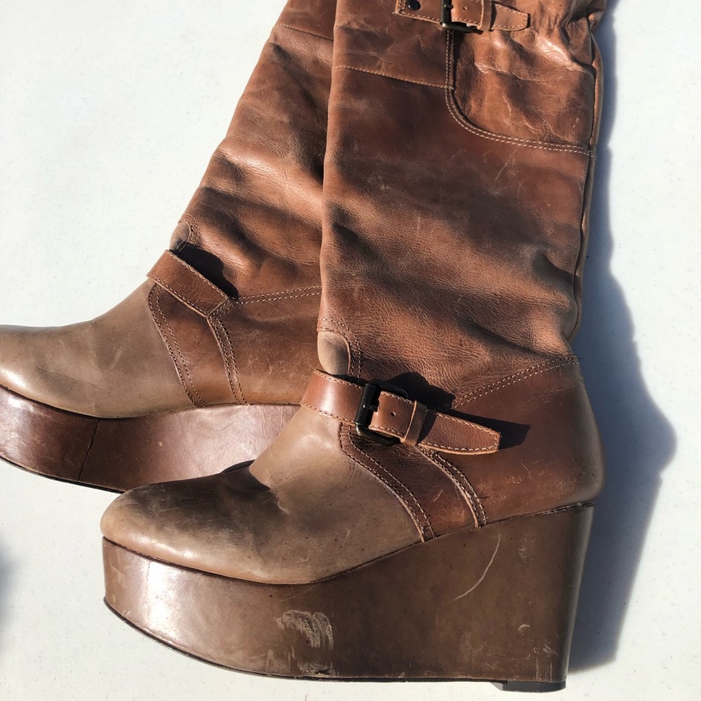 Vintage Y2K mocha platform knee high boots 7.5